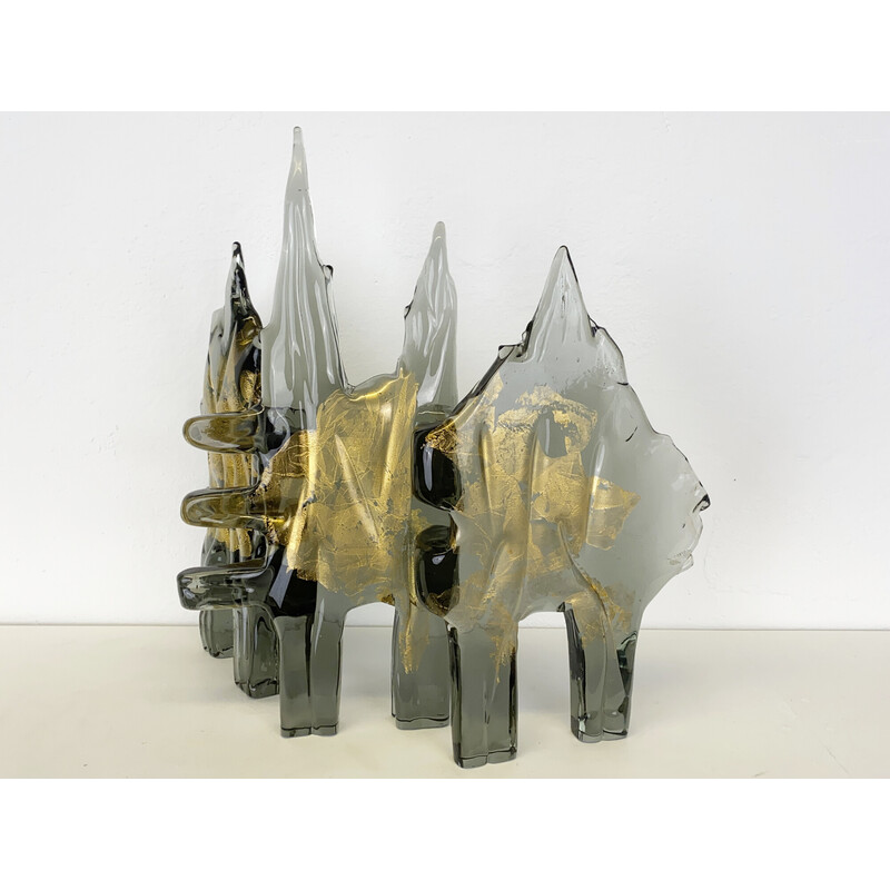 Sculpture vintage "Gold Forest" en verre par Livio Seguso, Italie 1971
