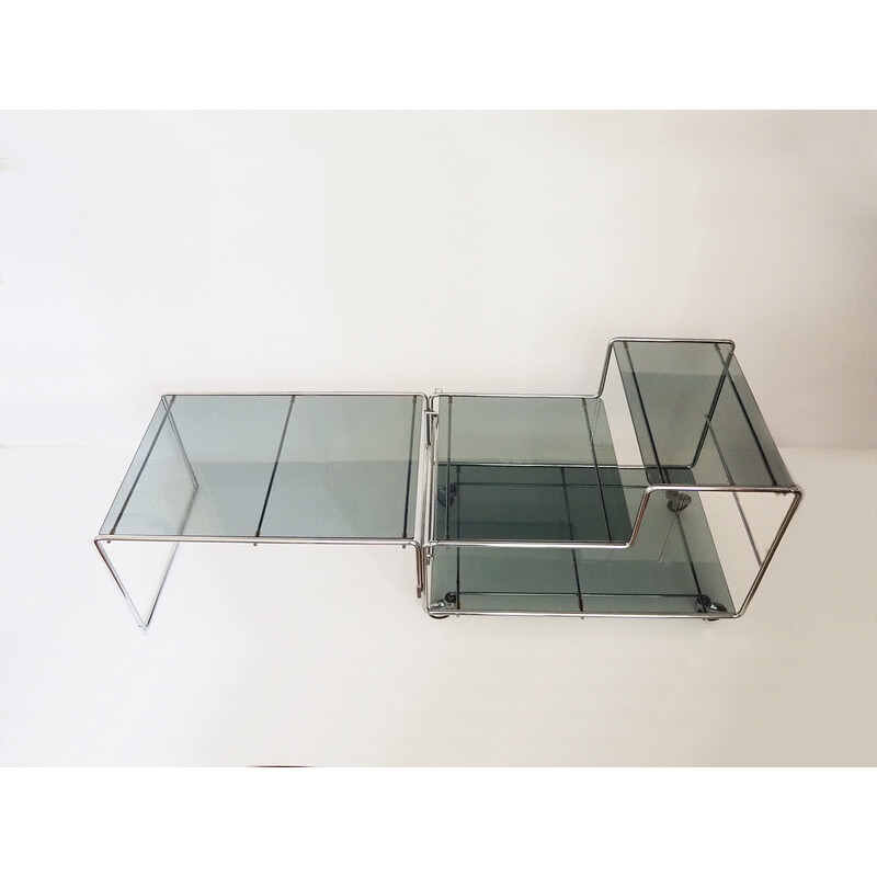 Vintage Isocele modular steel and glass serving table by Max Sauze, 1970s