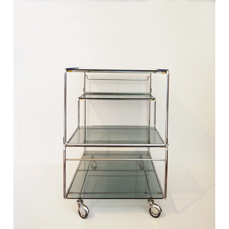 Vintage Isocele modular steel and glass serving table by Max Sauze, 1970s