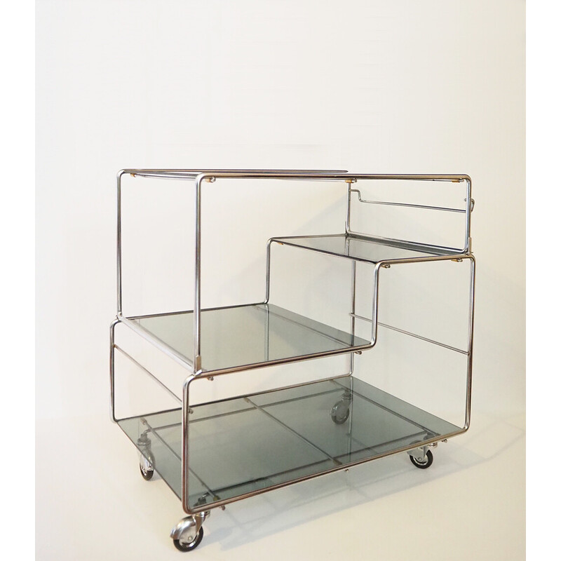 Vintage Isocele modular steel and glass serving table by Max Sauze, 1970s