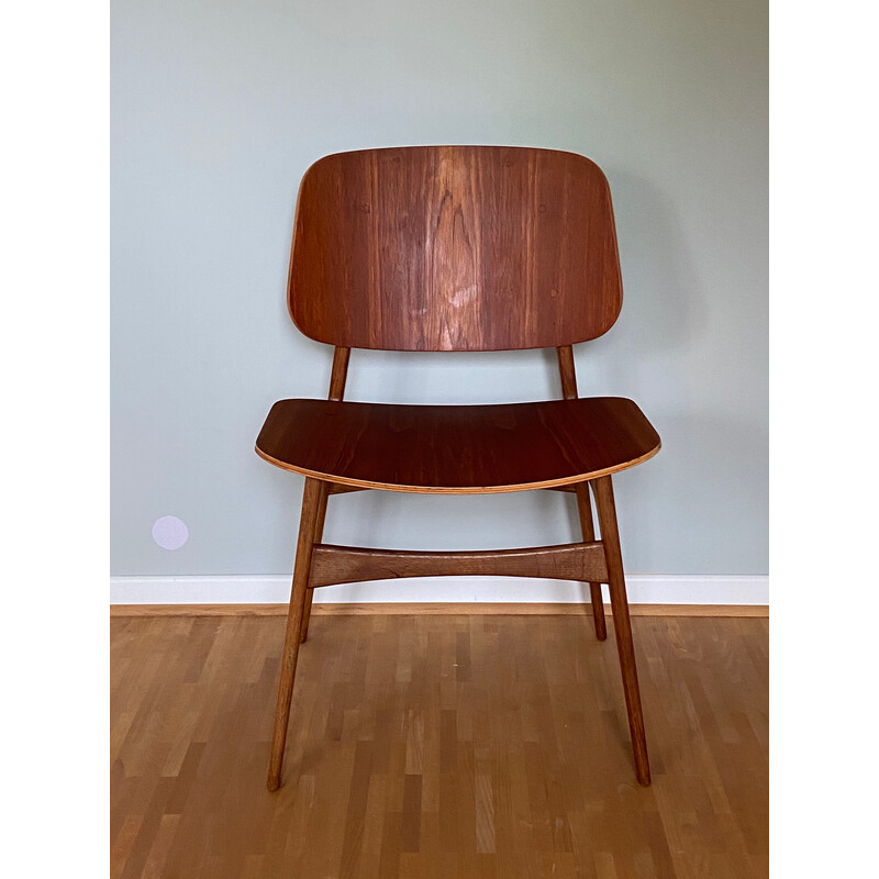 Vintage 155 chair in oakwood and teak by Børge Mogensen for Søborg Møbler, Denmark 1950s