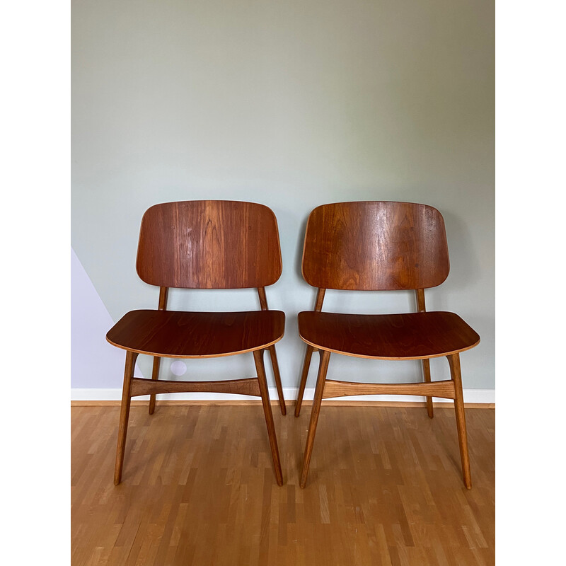Vintage 155 stoel in eiken- en teakhout van Børge Mogensen voor Søborg Møbler, Denemarken 1950