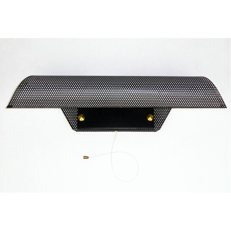 Black pre-painted perforated metal wall lamp Lunel for Royal-Lumière - 1950s