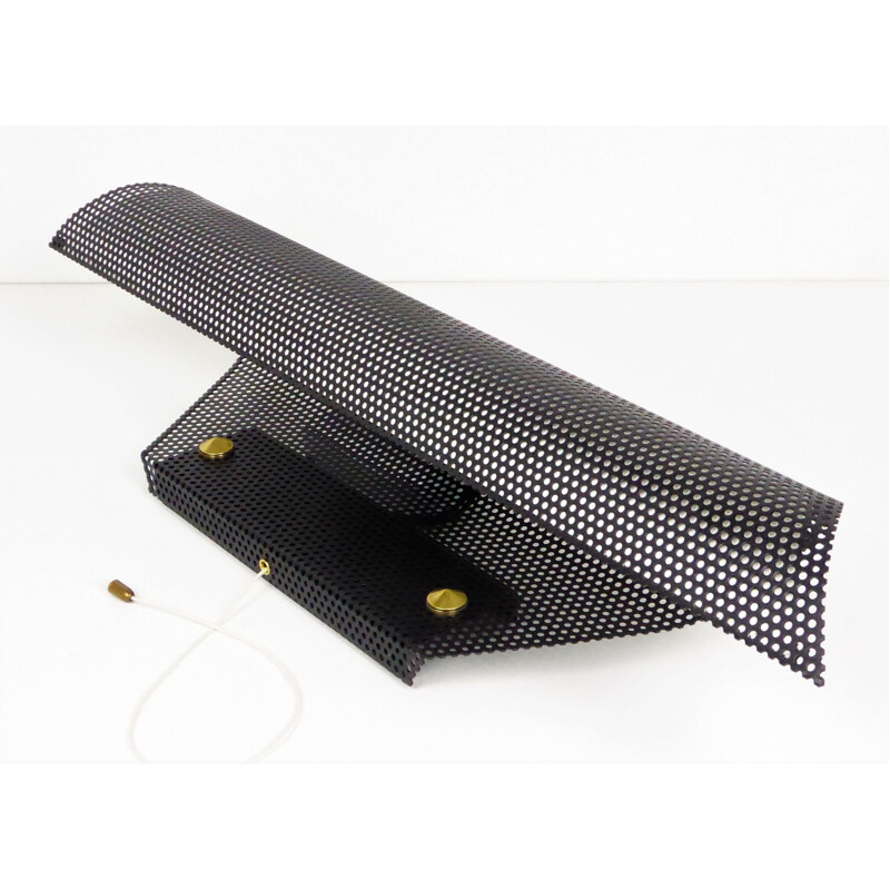 Black pre-painted perforated metal wall lamp Lunel for Royal-Lumière - 1950s