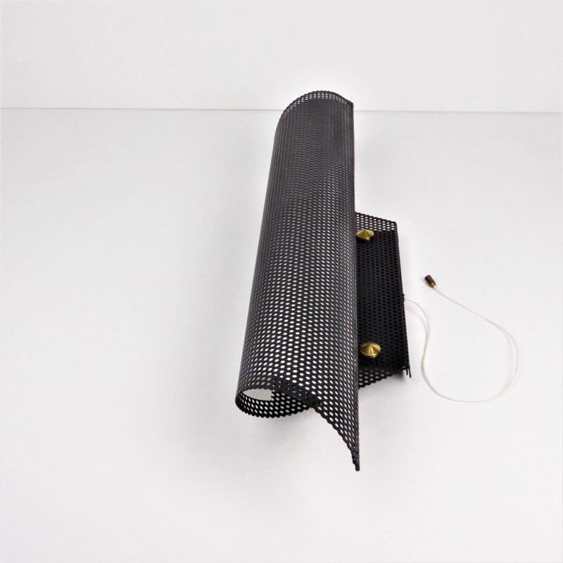 Black pre-painted perforated metal wall lamp Lunel for Royal-Lumière - 1950s