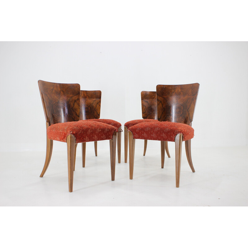Set of 4 vintage walnut chairs by Jindrich Halabala, Czechoslovakia 1940s