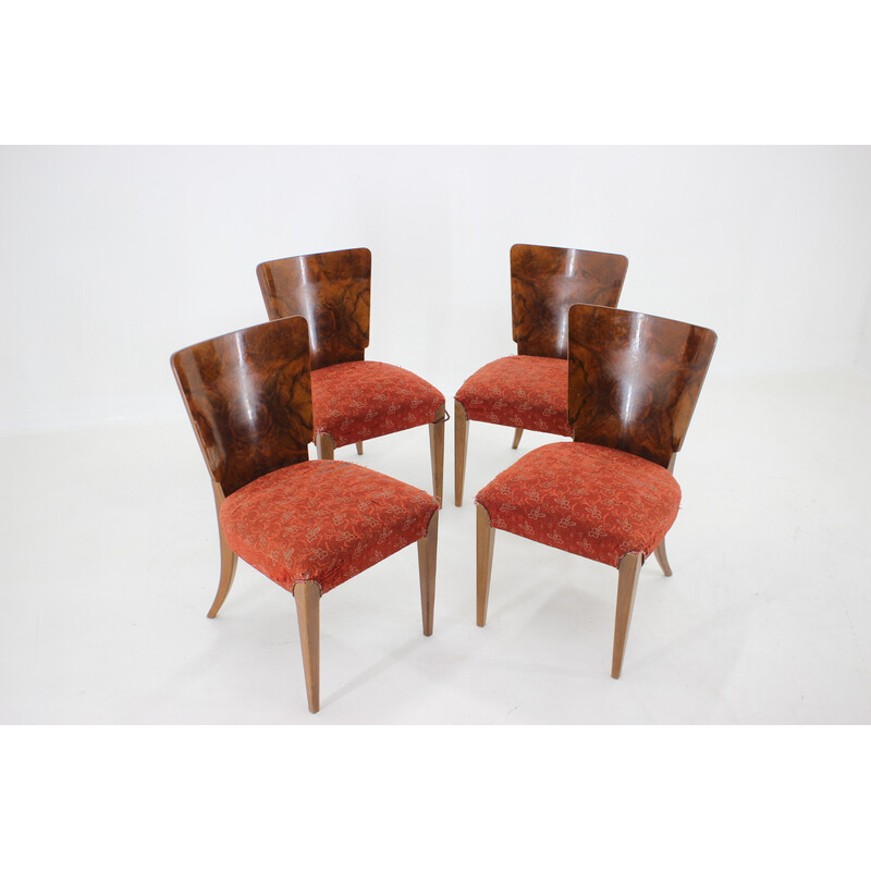 Set of 4 vintage walnut chairs by Jindrich Halabala, Czechoslovakia 1940s