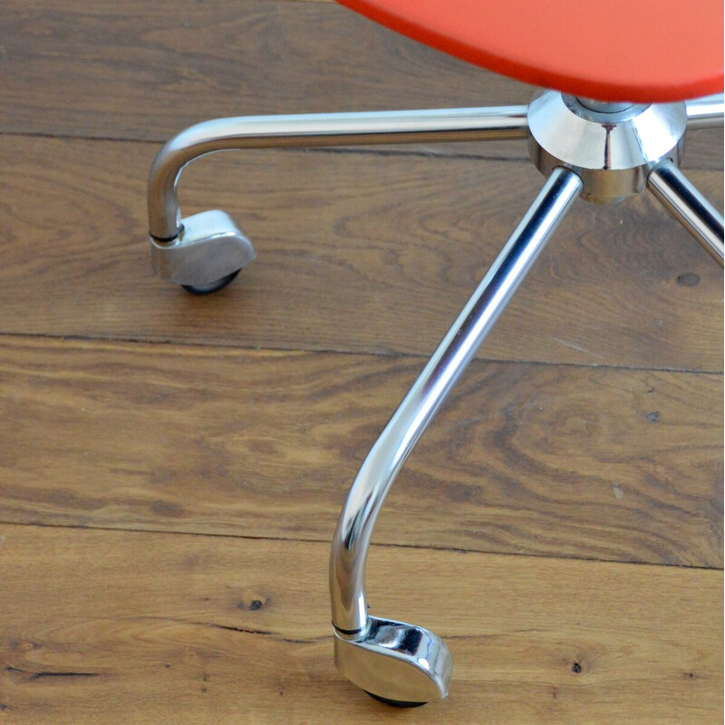 Fauteuil de bureau vintage réglable en chrome et vinyle orange, 1960