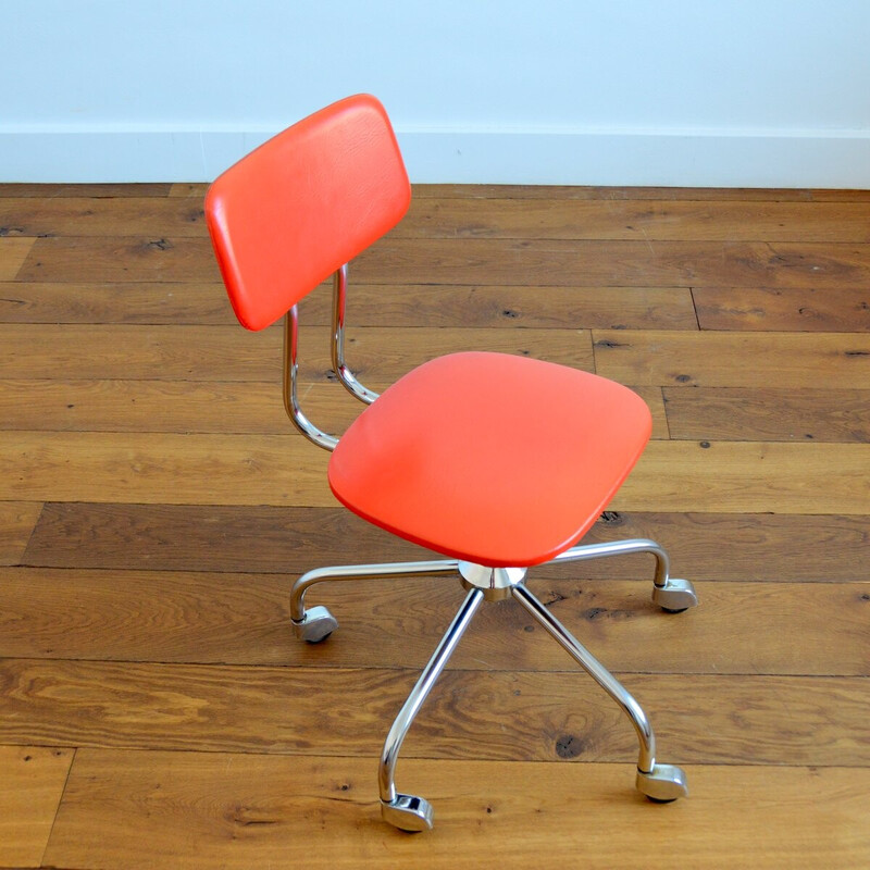 Vintage adjustable chrome and orange vinyl desk chair, 1960s