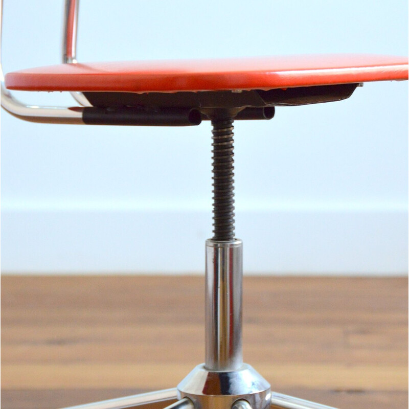 Silla de oficina vintage ajustable de cromo y vinilo naranja, 1960