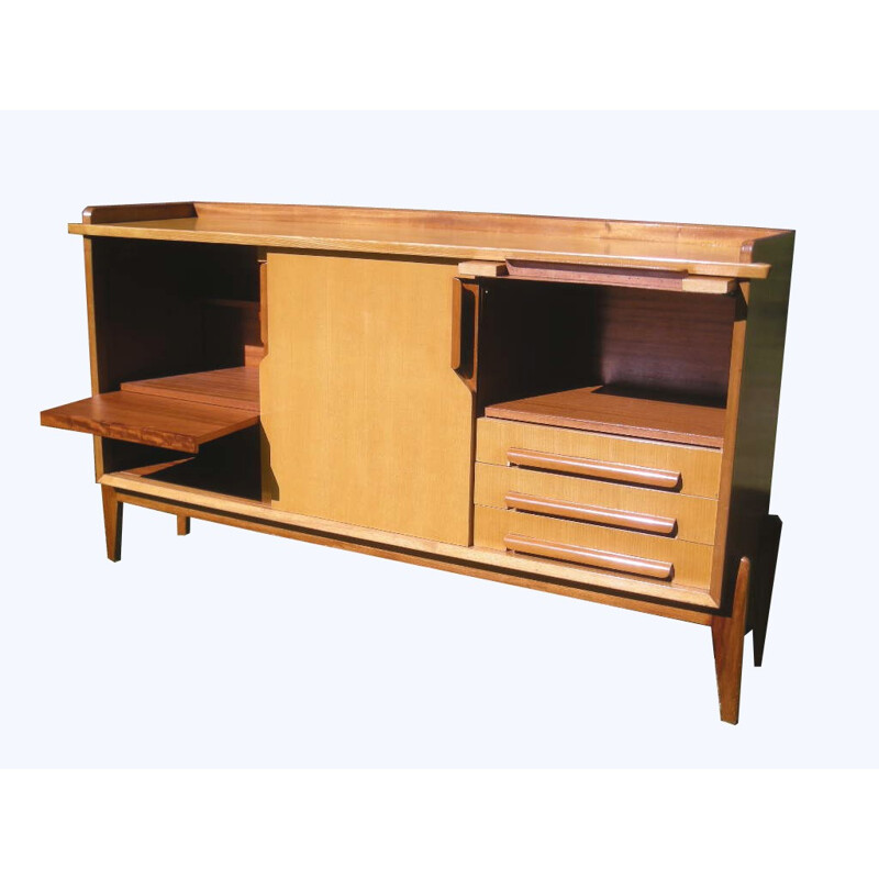 Sideboard and dining table in beech, Gustave GAUTIER - 1950s