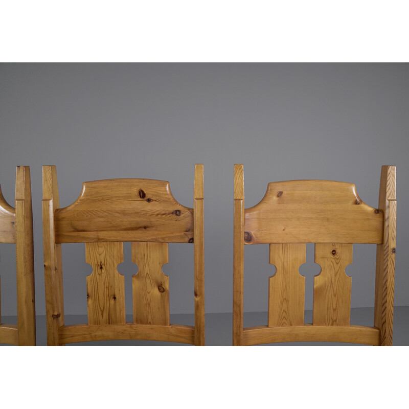 Set of 4 vintage pine chairs by Gilbert Marklund for Furusnickarn Ab, Sweden 1970s