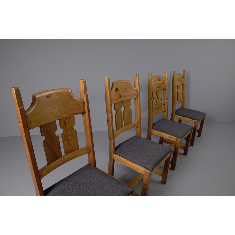 Set of 4 vintage pine chairs by Gilbert Marklund for Furusnickarn Ab, Sweden 1970s