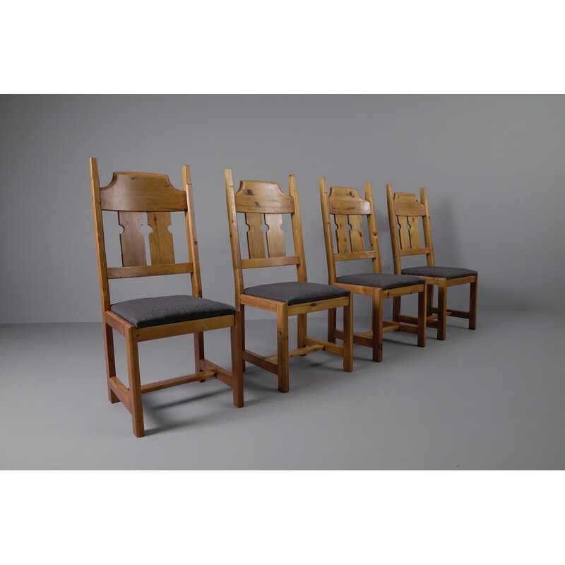 Set of 4 vintage pine chairs by Gilbert Marklund for Furusnickarn Ab, Sweden 1970s