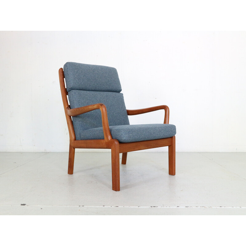 Vintage teak and blue wool living room set for L. Olsen& Son, Denmark 1960s