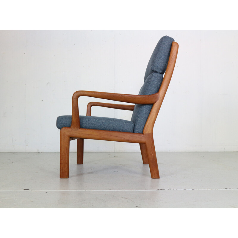 Vintage teak and blue wool living room set for L. Olsen& Son, Denmark 1960s