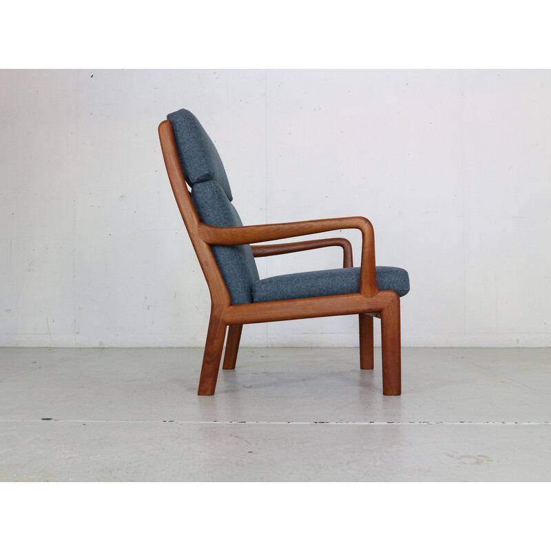 Vintage teak and blue wool living room set for L. Olsen& Son, Denmark 1960s