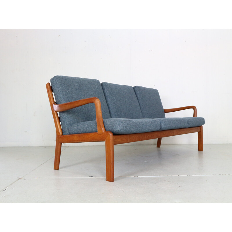 Vintage teak and blue wool living room set for L. Olsen& Son, Denmark 1960s