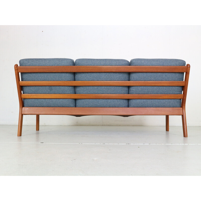 Vintage teak en blauw wollen woonkamer set voor L. Olsen