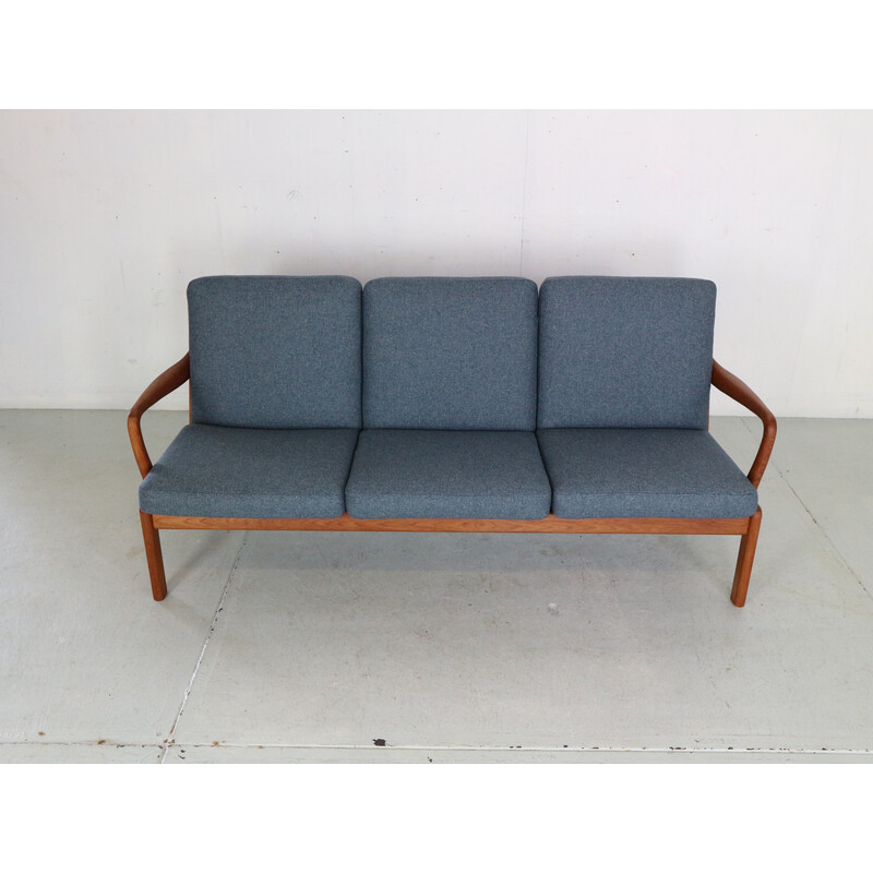 Vintage teak and blue wool living room set for L. Olsen& Son, Denmark 1960s