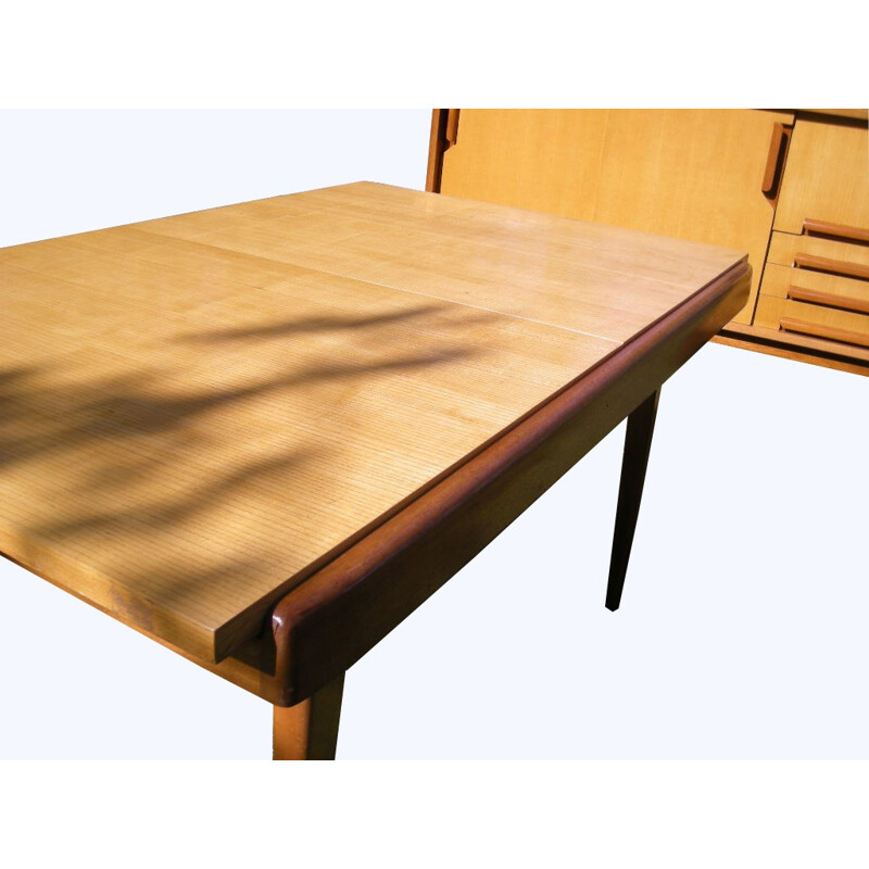 Sideboard and dining table in beech, Gustave GAUTIER - 1950s