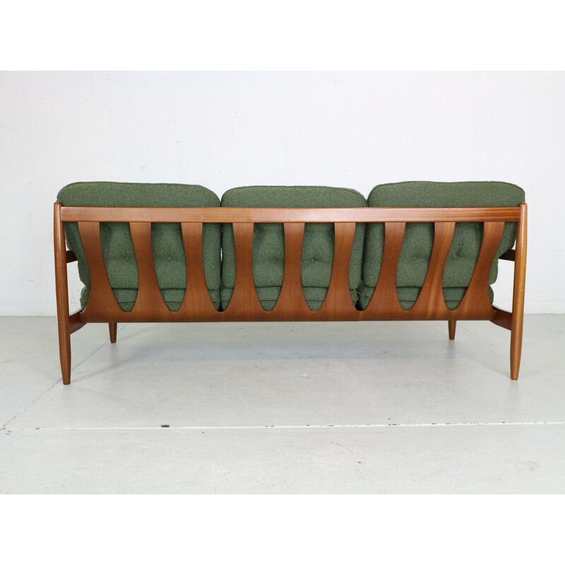 Set da salotto vintage in teak e tessuto riccio verde, Danimarca 1960