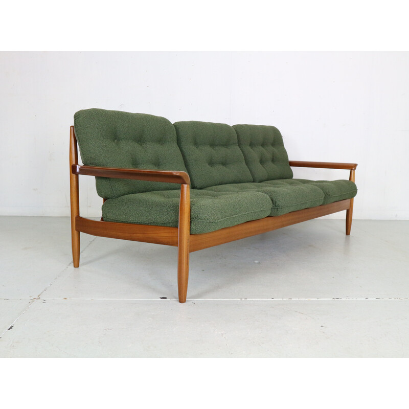 Vintage teak and green curly fabric living room set, Denmark 1960