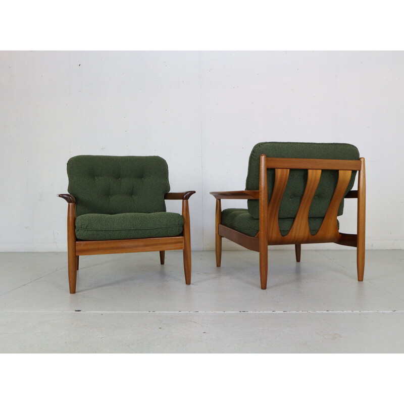 Set da salotto vintage in teak e tessuto riccio verde, Danimarca 1960