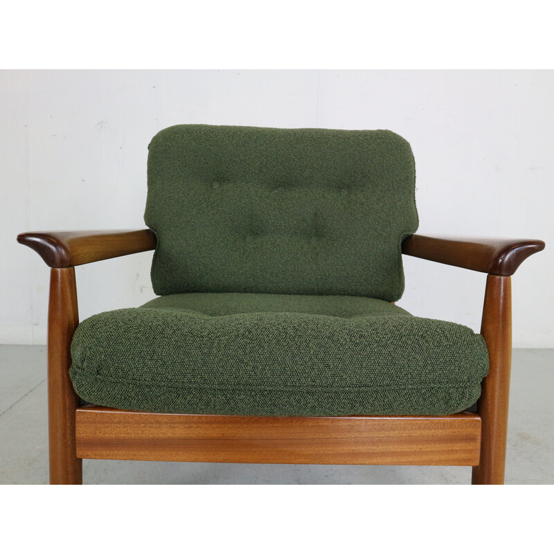 Set da salotto vintage in teak e tessuto riccio verde, Danimarca 1960