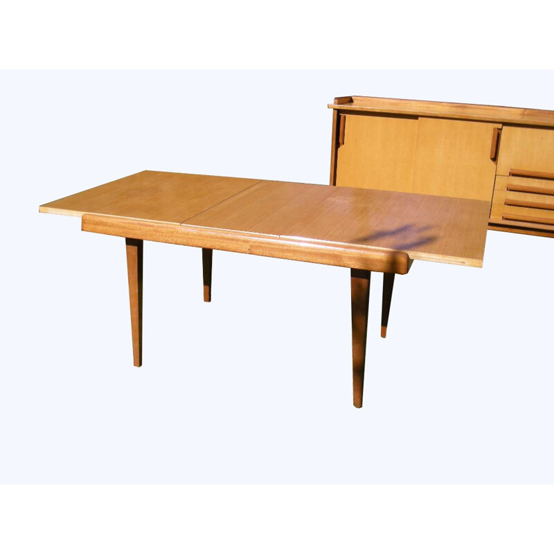 Sideboard and dining table in beech, Gustave GAUTIER - 1950s