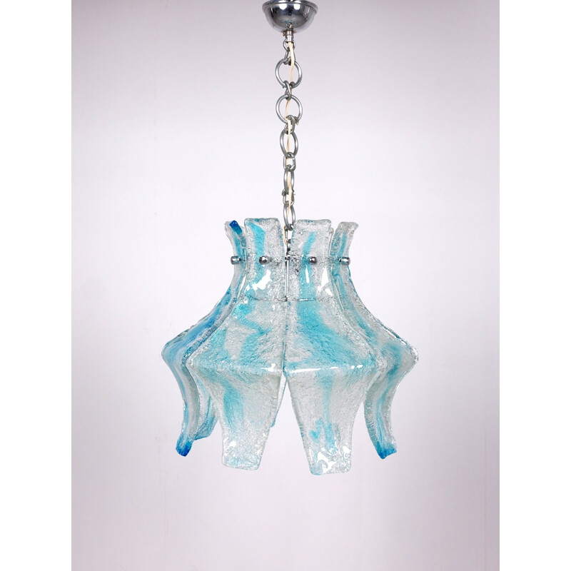 Blue Murano glass hanging lamp from Mazzega - 1970s