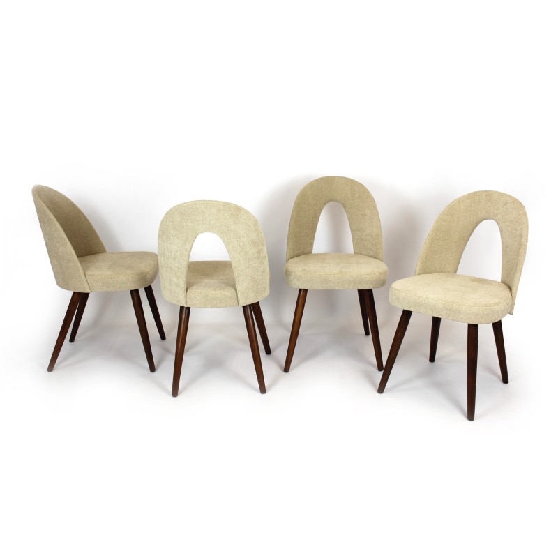 Set of 4 vintage beechwood, plywood and curly fabric chairs by Antonin Suman for Mier, 1960s