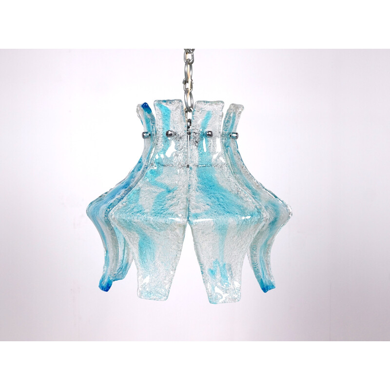 Blue Murano glass hanging lamp from Mazzega - 1970s