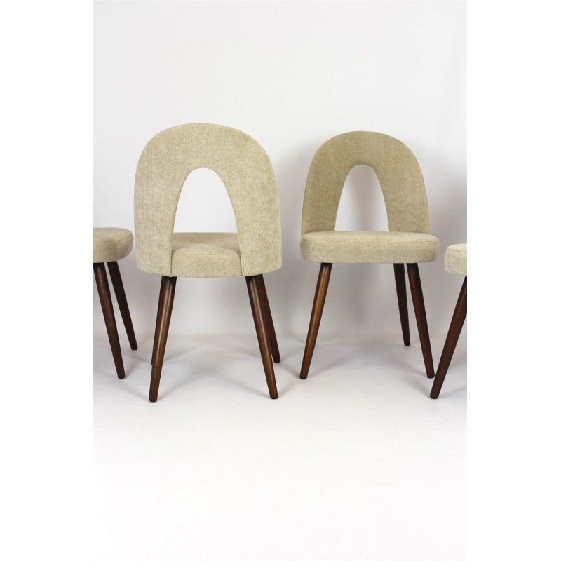 Ensemble de 4 chaises vintage en hêtre, contreplaqué et tissu bouclé par Antonin Suman pour Mier, 1960