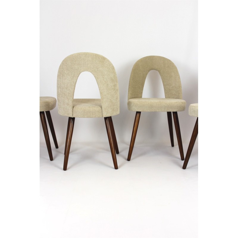 Set of 4 vintage beechwood, plywood and curly fabric chairs by Antonin Suman for Mier, 1960s