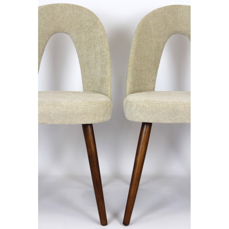 Set of 4 vintage beechwood, plywood and curly fabric chairs by Antonin Suman for Mier, 1960s