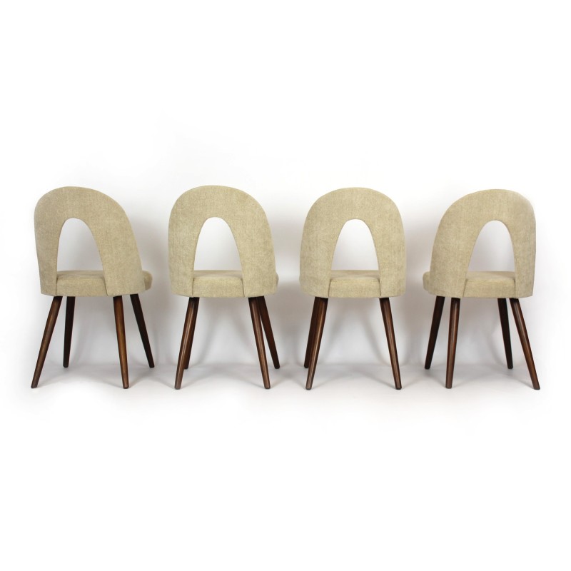 Set of 4 vintage beechwood, plywood and curly fabric chairs by Antonin Suman for Mier, 1960s