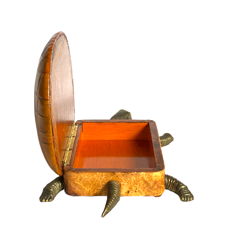 Schildkröten-Schmuckkästchen aus Leder und Bronze, Frankreich 1950er Jahre