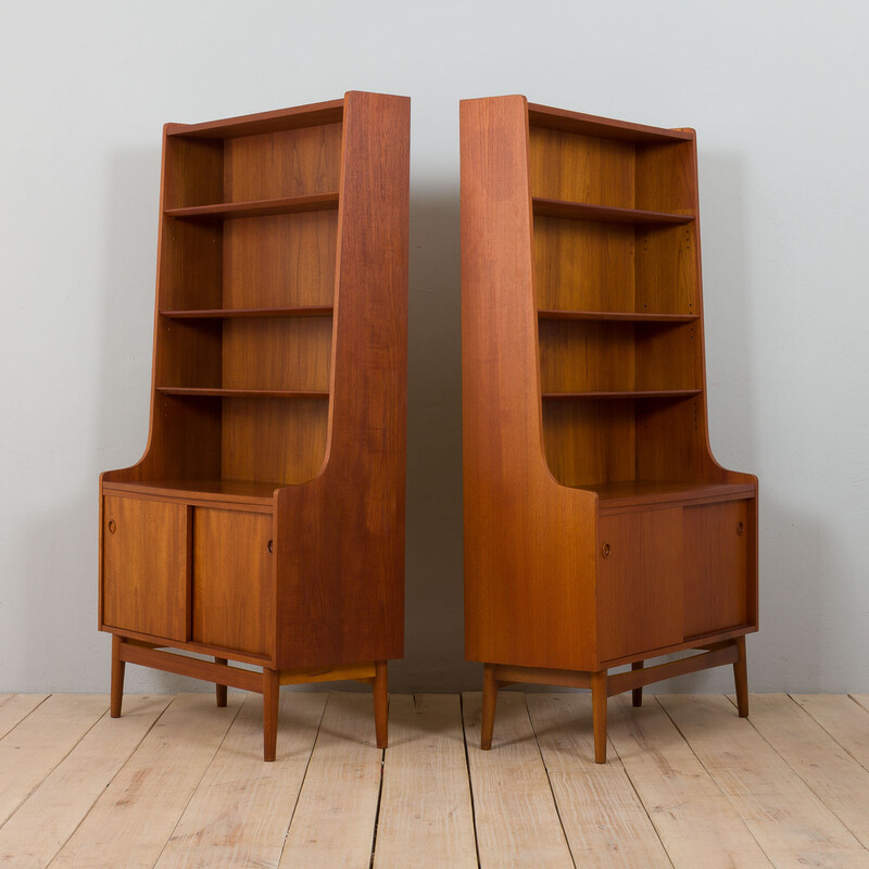 Paar vintage teakhouten boekenkasten van Johannes Sorth voor Nexo, Denemarken 1960
