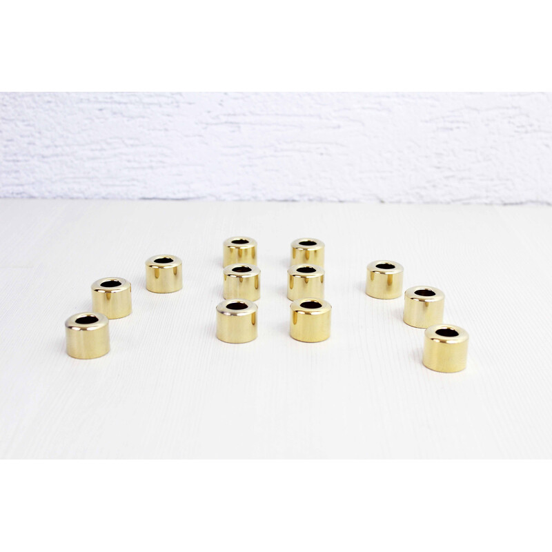 Set of 12 Scandinavian vintage brass candlesticks, 1970-1980