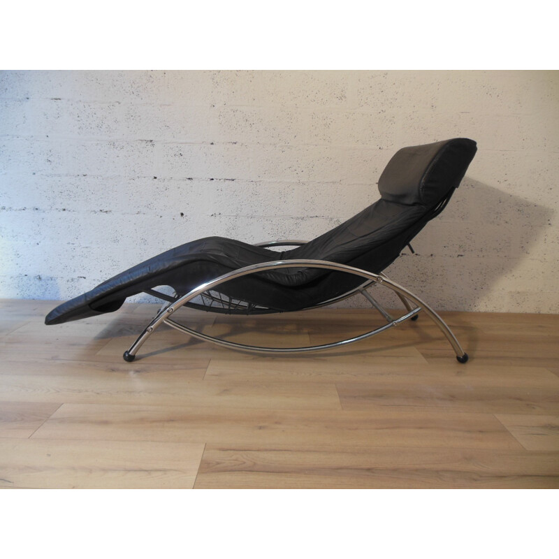 Chaise longue en cuir noir - années 80