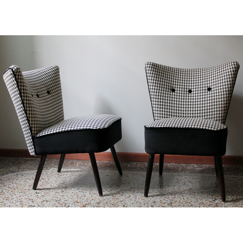 Paire de fauteuils cocktail noir et blanc - 1950