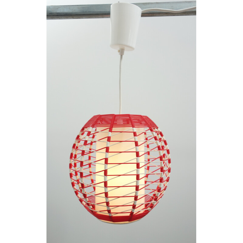 DDR germany red & white hanging lamp - 1960s