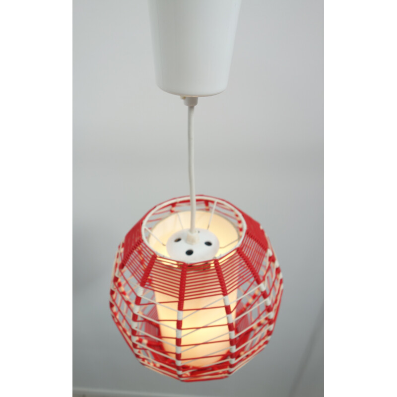 DDR germany red & white hanging lamp - 1960s