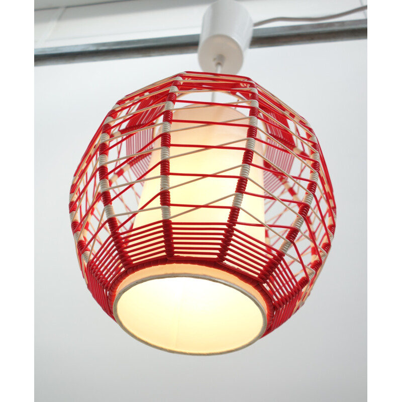 DDR germany red & white hanging lamp - 1960s