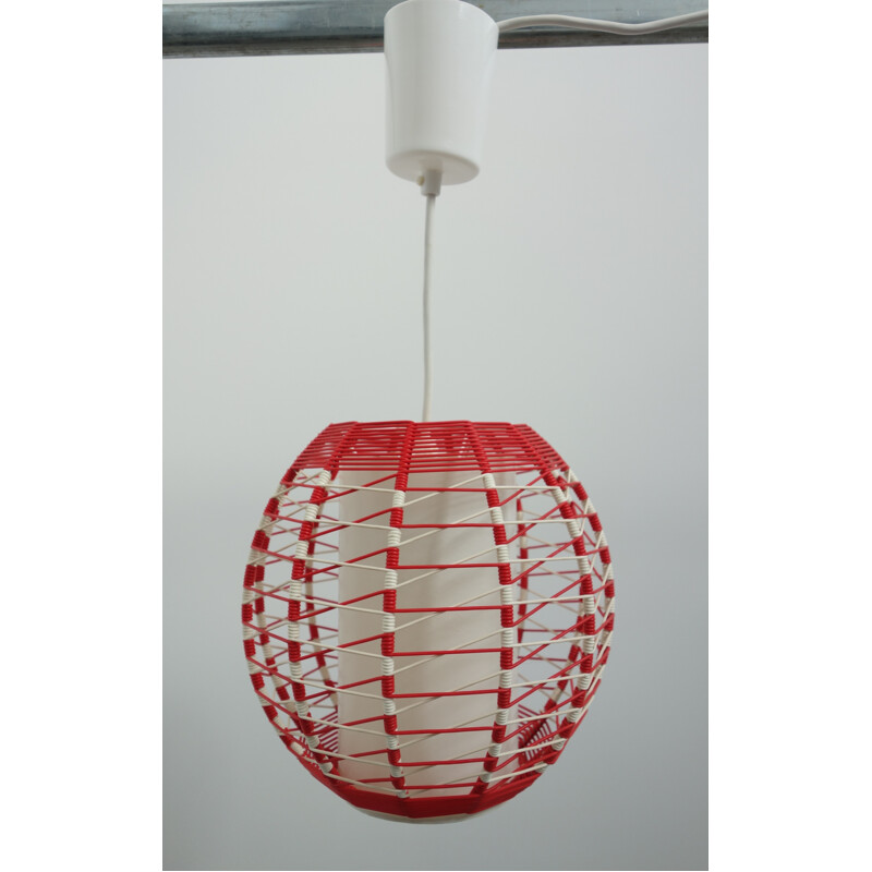 DDR germany red & white hanging lamp - 1960s
