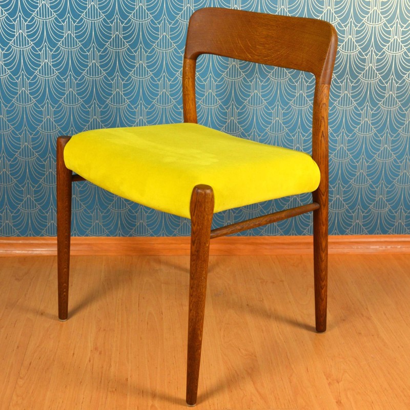 Vintage 75 teak and upholstered chair by Niels Otto Møller for JL Møllers Møbelfabrik, Denmark 1950s