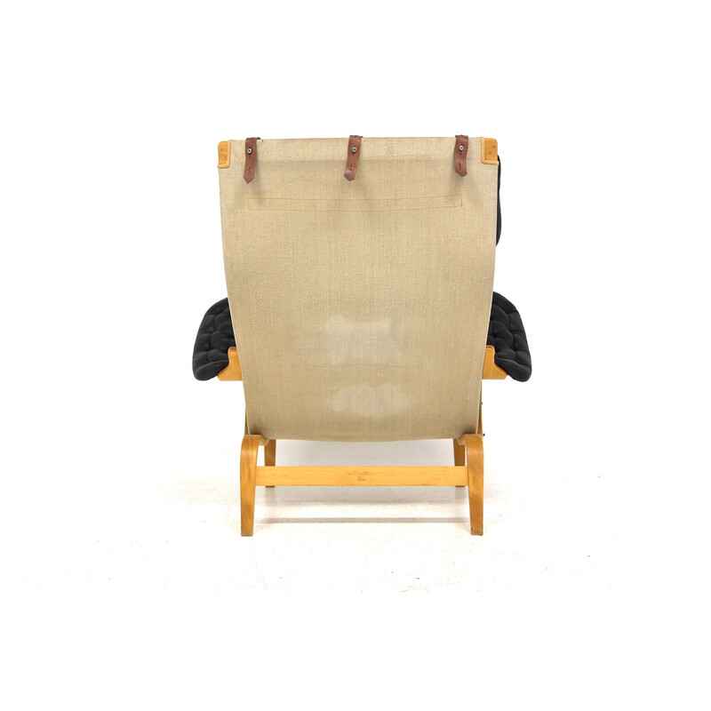 Vintage "pernilla" fauteuil in zwart leer en eikenhout van Bruno Mathsson voor Karl Mathsson, Zweden 1960