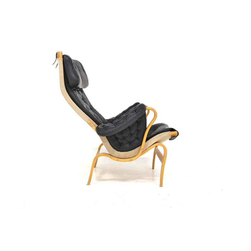 Fauteuil vintage "pernilla" en cuir noir et chêne par Bruno Mathsson pour Karl Mathsson, Suède 1960