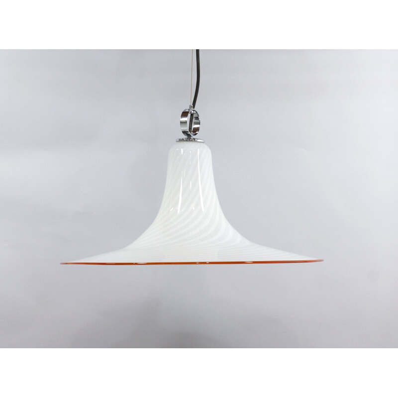 Vintage wit glazen hanglamp, Italiaans 1970